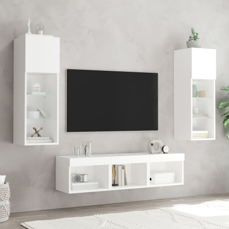 vidaXL 5-delige Tv-wandmeubelset met LED-verlichting bewerkt hout wit afbeelding3 - 1