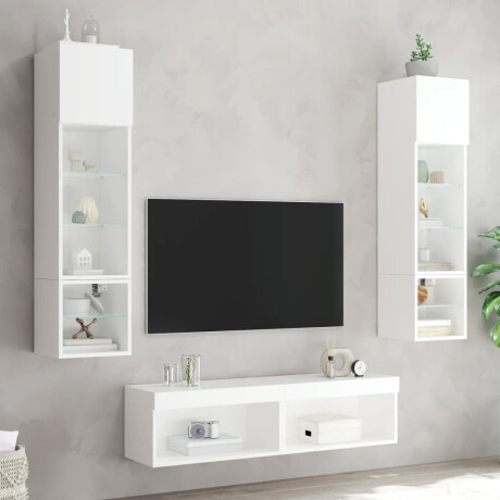 vidaXL 6-delige Tv-wandmeubelset met LED-verlichting bewerkt hout wit afbeelding3 - 1