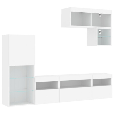 vidaXL 6-delige Tv-wandmeubelset met LED-verlichting bewerkt hout wit afbeelding3 - 1