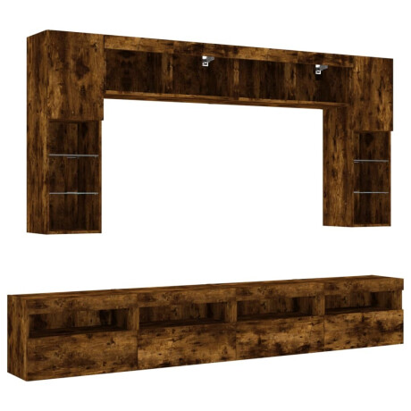 vidaXL 8-delige Tv-wandmeubelset met LED-verlichting gerookt eiken afbeelding3 - 1