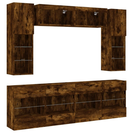 vidaXL 6-delige Tv-wandmeubelset met LED-verlichting gerookt eiken afbeelding3 - 1