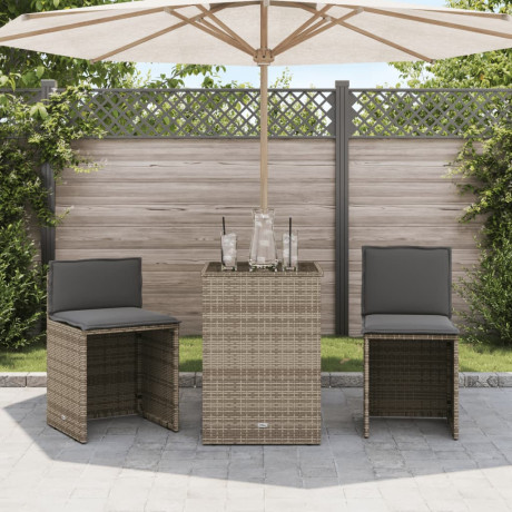 vidaXL 3-delige Bistroset met kussens poly rattan beige afbeelding3 - 1