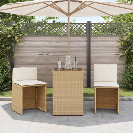 vidaXL 3-delige Bistroset met kussens poly rattan beige afbeelding3 - 1