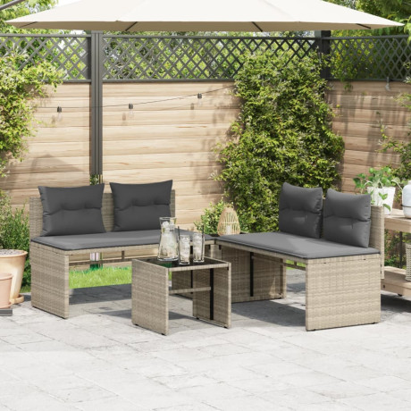vidaXL 4-delige Loungeset met kussens poly rattan lichtgrijs afbeelding3 - 1