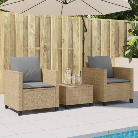 vidaXL 3-delige Bistroset met kussens poly rattan beige afbeelding3 - 1