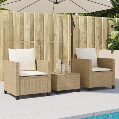 vidaXL 3-delige Bistroset met kussens poly rattan beige afbeelding3 - 1