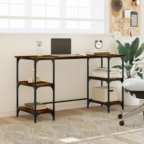 vidaXL Bureau 140x50x75 cm metaal en bewerkt hout gerookt eikenkleurig afbeelding3 - 1