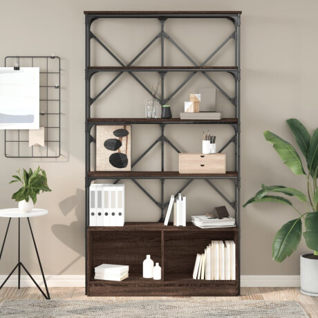 vidaXL Boekenkast 100x26x180 cm bewerkt hout en metaal bruin eiken afbeelding3 - 1