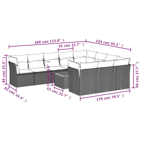 vidaXL 11-delige Tuinset met kussens poly rattan beige afbeelding3 - 1