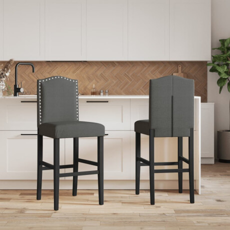 vidaXL Barstoelen 2 st massief rubberhout en stof afbeelding3 - 1