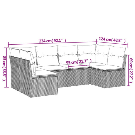 vidaXL 6-delige Loungeset met kussens poly rattan beige afbeelding3 - 1