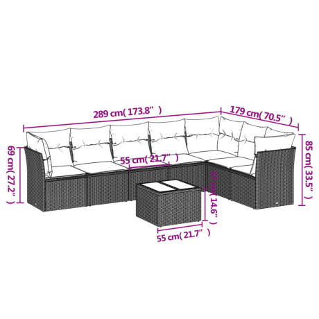 vidaXL 8-delige Loungeset met kussens poly rattan zwart afbeelding3 - 1