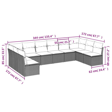 vidaXL 10-delige Loungeset met kussens poly rattan beige afbeelding3 - 1