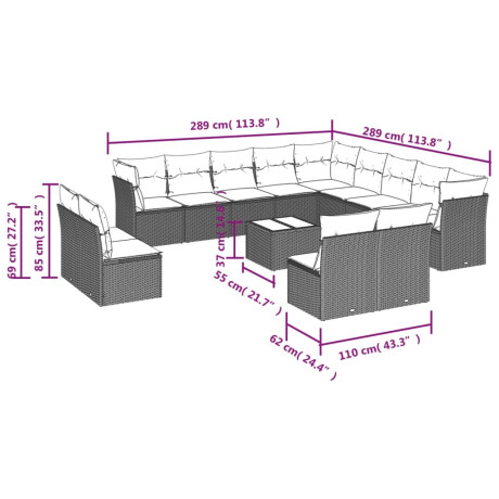 vidaXL 14-delige Loungeset met kussens poly rattan grijs afbeelding3 - 1