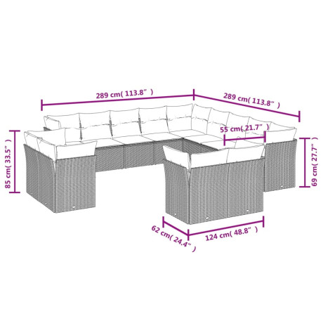 vidaXL 13-delige Loungeset met kussens poly rattan beige afbeelding3 - 1