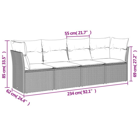 vidaXL 4-delige Loungeset met kussens poly rattan beige afbeelding3 - 1