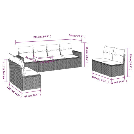 vidaXL 8-delige Loungeset met kussens poly rattan beige afbeelding3 - 1