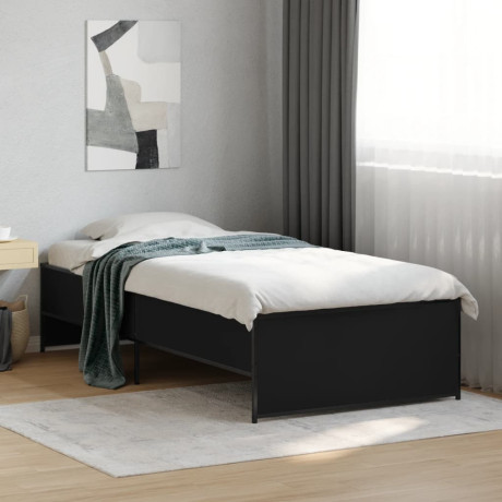 vidaXL Bedframe bewerkt hout en metaal zwart 100x200 cm afbeelding3 - 1