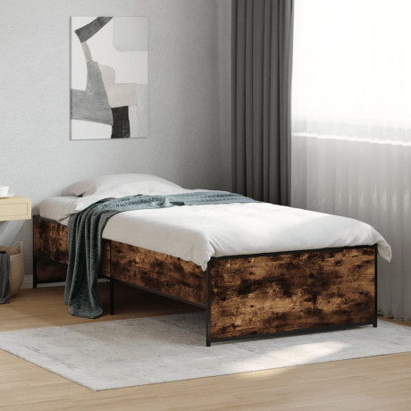 vidaXL Bedframe bewerkt hout en metaal gerookt eikenkleurig 100x200 cm afbeelding3 - 1