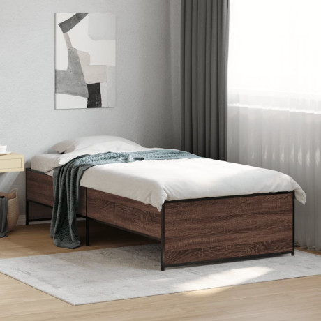 vidaXL Bedframe bewerkt hout en metaal bruin eikenkleurig 90x190 cm afbeelding3 - 1