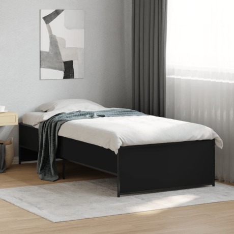 vidaXL Bedframe bewerkt hout en metaal zwart 75x190 cm afbeelding3 - 1