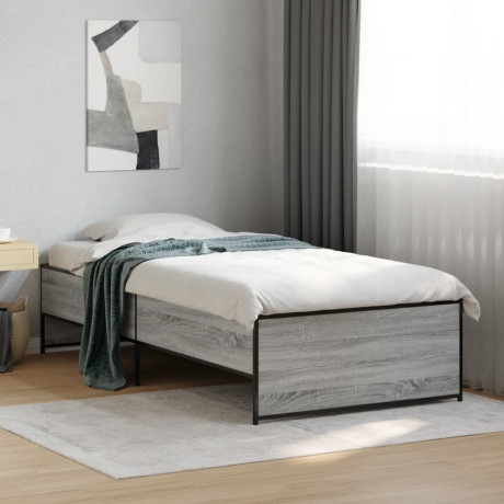 vidaXL Bedframe bewerkt hout en metaal grijs sonoma eiken 75x190 cm afbeelding3 - 1