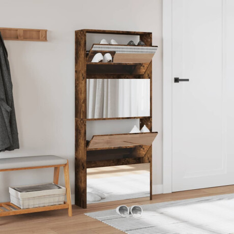 vidaXL Schoenenkast met spiegel 4-laags 63x17x134 cm gerookt eiken afbeelding3 - 1