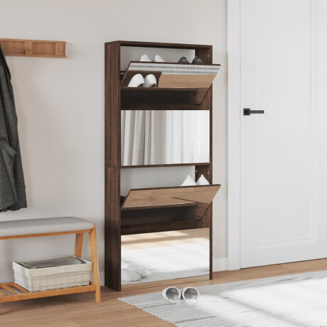 vidaXL Schoenenkast met spiegel 4-laags 63x17x134 cm bruin eikenkleur afbeelding3 - 1