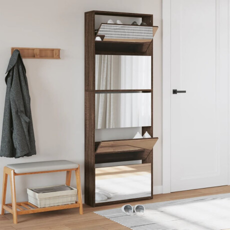 vidaXL Schoenenkast met spiegel 5-laags 63x17x169,5 cm bruineikenkleur afbeelding3 - 1