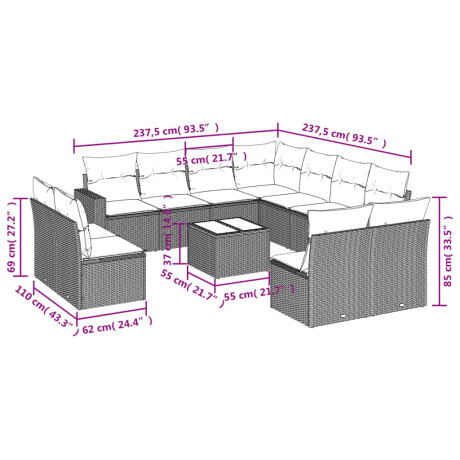 vidaXL 12-delige Loungeset met kussens poly rattan zwart afbeelding3 - 1