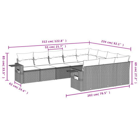 vidaXL 10-delige Loungeset met kussens poly rattan zwart afbeelding3 - 1