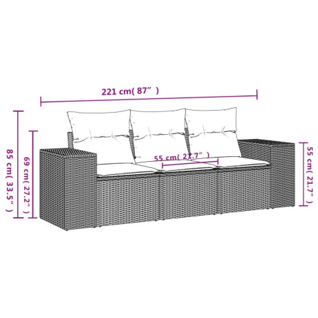 vidaXL 3-delige Loungeset met kussens poly rattan beige afbeelding3 - 1