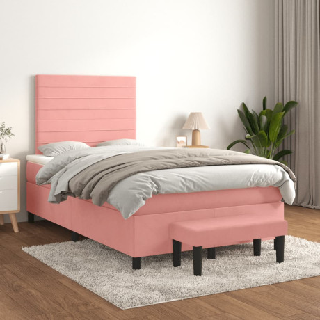 vidaXL Boxspring met matras fluweel roze 120x190 cm afbeelding3 - 1