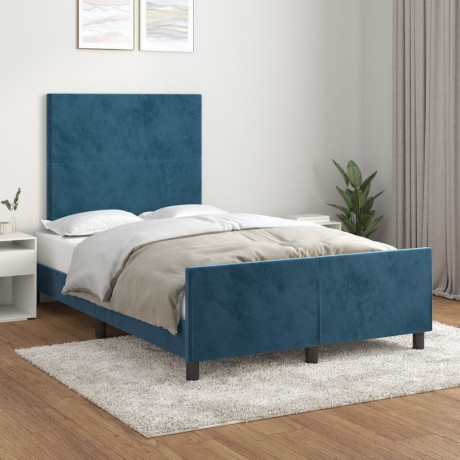 vidaXL Bedframe met hoofdbord fluweel donkerblauw 120x190 cm afbeelding3 - 1