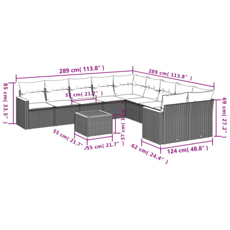 vidaXL 11-delige Loungeset met kussens poly rattan zwart afbeelding3 - 1