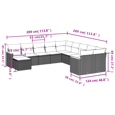 vidaXL 11-delige Tuinset met kussens poly rattan beige afbeelding3 - 1