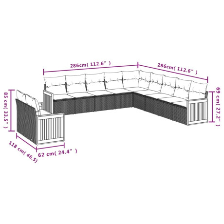 vidaXL 11-delige Tuinset met kussens poly rattan beige afbeelding3 - 1