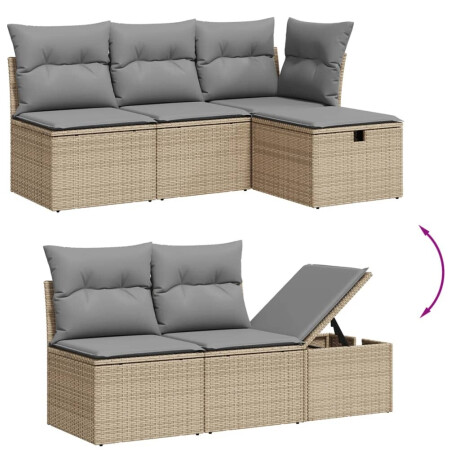 vidaXL 6-delige Loungeset met kussens poly rattan gemengd beige afbeelding3 - 1