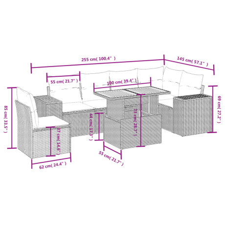 vidaXL 7-delige Loungeset met kussens poly rattan beige afbeelding3 - 1