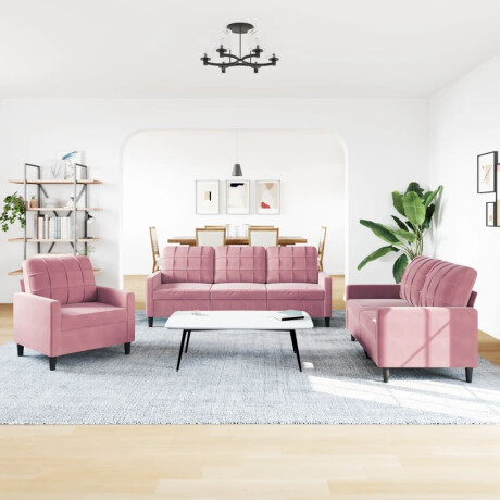 vidaXL 3-delige Loungeset met kussens fluweel roze afbeelding3 - 1