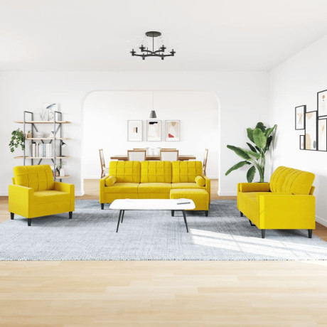 vidaXL 4-delige Loungeset met kussens en bolsters fluweel geel afbeelding3 - 1