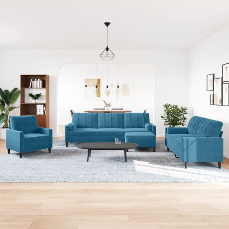 vidaXL 4-delige Loungeset met kussens en bolsters fluweel blauw afbeelding3 - 1