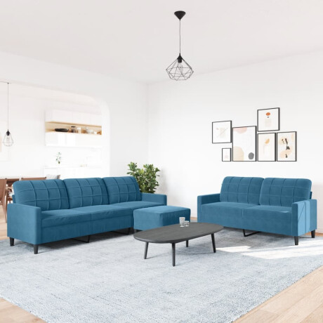 vidaXL 3-delige Loungeset met kussens fluweel blauw afbeelding3 - 1