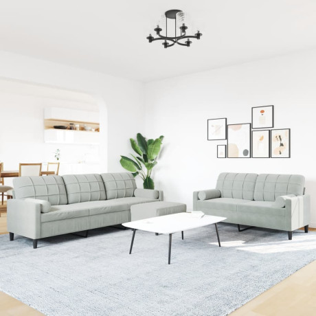 vidaXL 3-delige Loungeset met kussens en bolsters fluweel lichtgrijs afbeelding3 - 1