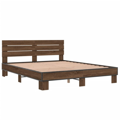 vidaXL Bedframe bewerkt hout metaal bruin eikenkleur 150x200 cm afbeelding3 - 1