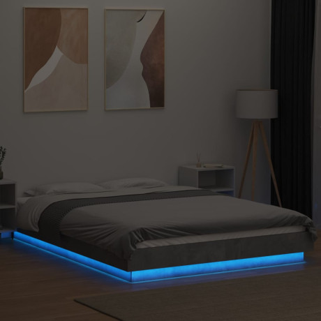 vidaXL Bedframe met LED-verlichting bewerkt hout betongrijs 140x190 cm afbeelding3 - 1