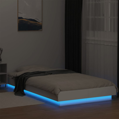 vidaXL Bedframe met LED-verlichting bewerkt hout wit 75x190 cm afbeelding3 - 1