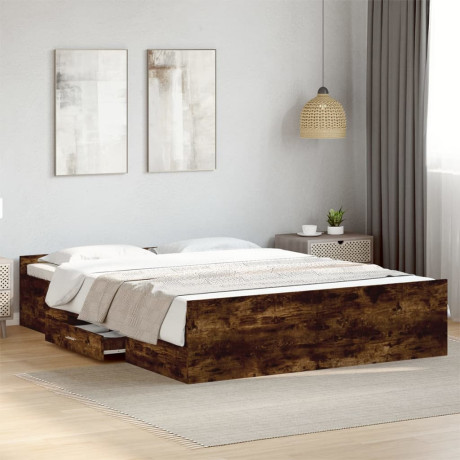 vidaXL Bedframe met lades bewerkt hout gerookt eikenkleurig 140x200 cm afbeelding3 - 1