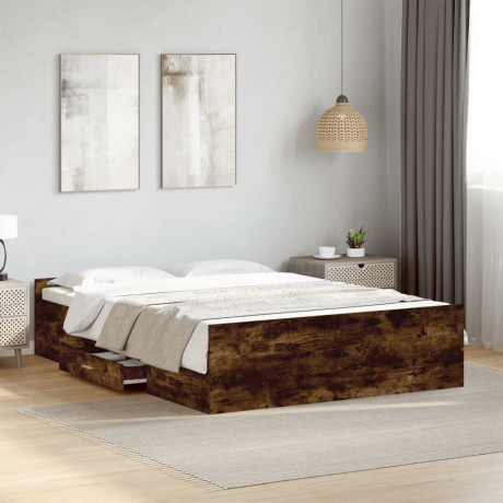 vidaXL Bedframe met lades bewerkt hout gerookt eikenkleurig 120x190 cm afbeelding3 - 1