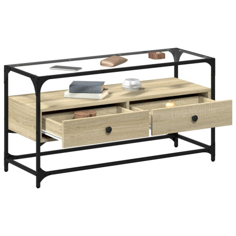 vidaXL Tv-meubel met glazen blad 98x35x51 cm bewerkt hout sonoma eiken afbeelding3 - 1